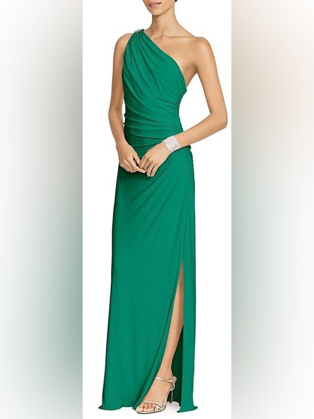 Ralph Lauren Emerald One-Shoulder Ruched Maxi Dress
